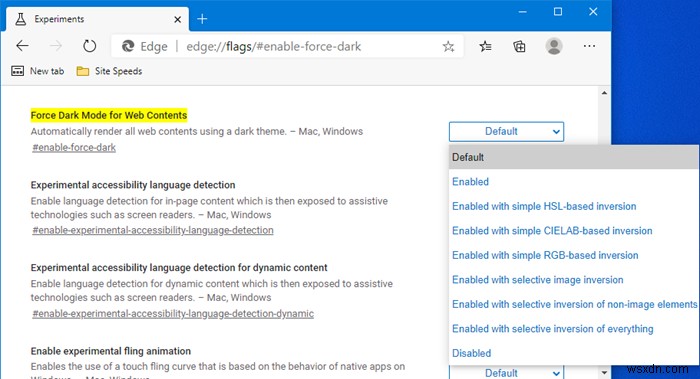 Edge 브라우저로 웹사이트에 다크 모드 강제 적용하는 방법