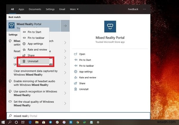 Windows 11/10에서 혼합 현실 포털(Mixed Reality Portal) 제거하는 방법