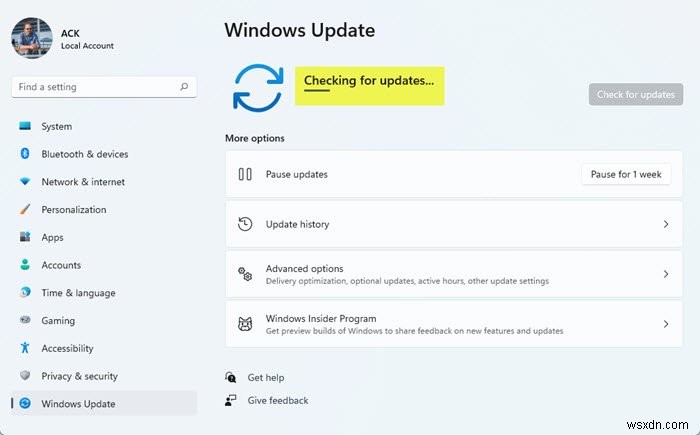 Windows 11/10 업데이트 확인 중 무한 로딩 해결 방법