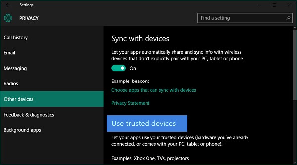 Windows 11/10에서 앱이 신뢰할 수 있는 디바이스를 사용하도록 허용하는 방법