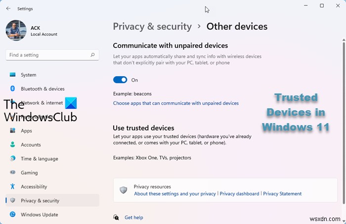 Windows 11/10에서 앱이 신뢰할 수 있는 디바이스를 사용하도록 허용하는 방법