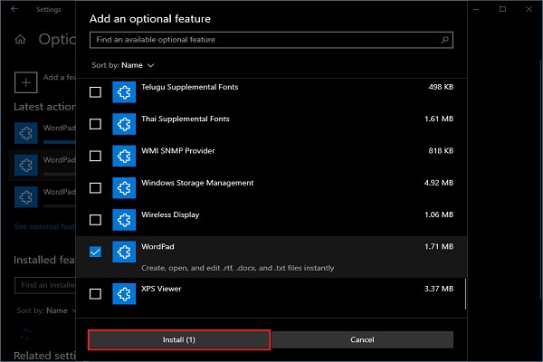 Windows 10에서 Microsoft WordPad(워드패드) 제거 및 재설치하는 방법