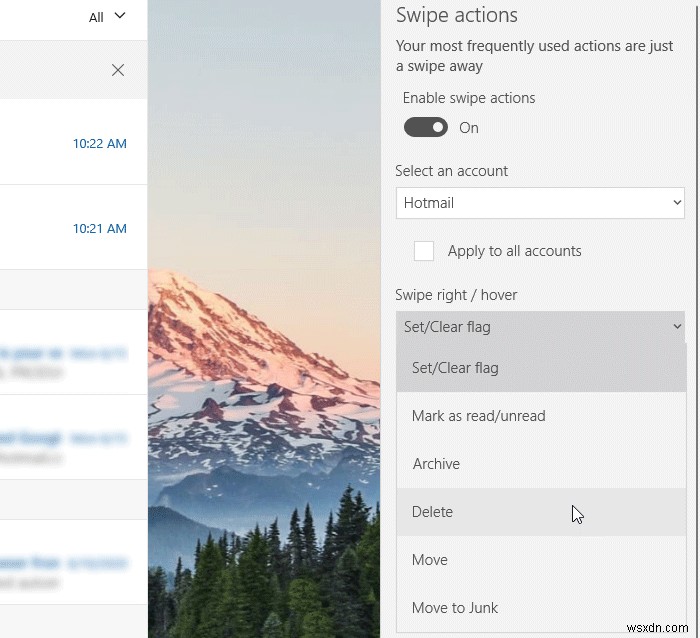 Windows 10 메일 앱에서 스와이프 동작 활성화·비활성화·설정하는 방법
