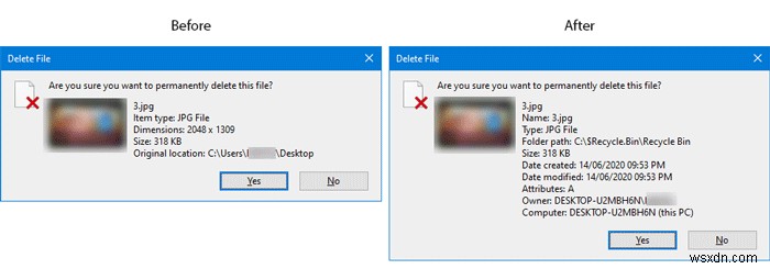 Windows 11/10에서 파일 삭제 확인 대화 상자에 전체 세부 정보 표시하는 방법