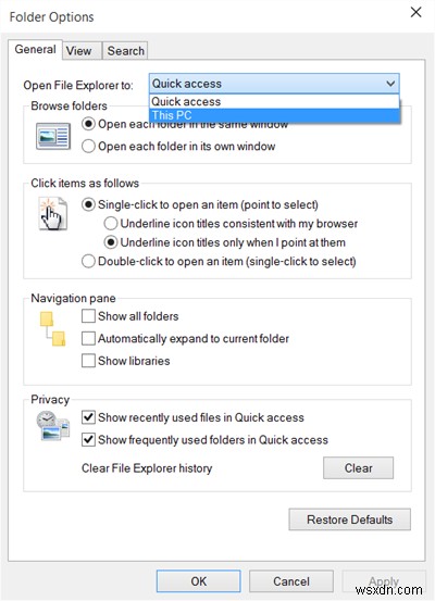 Windows 11/10 파일 탐색기가 빠른 액세스 대신 내 PC 로 열리도록 설정하는 방법