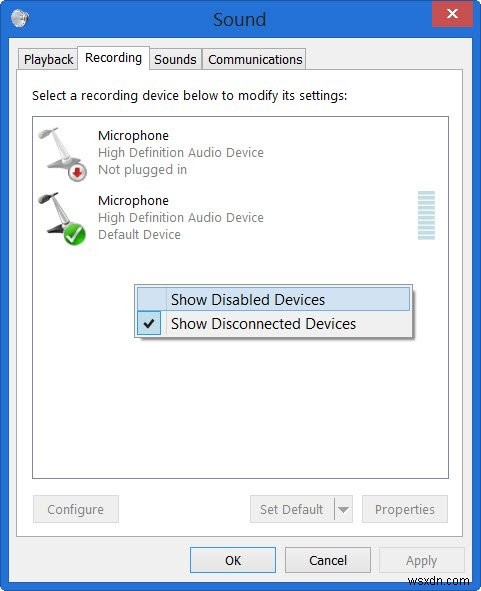 Windows 11/10에서 비활성화된 모든 녹음 장치 활성화하는 방법