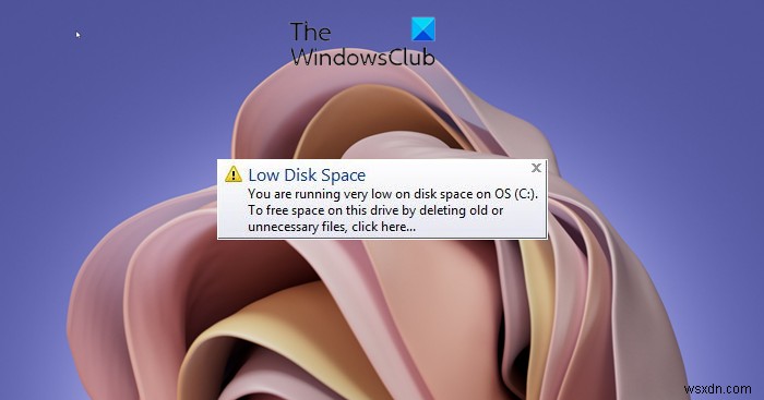 Windows 11/10에서 디스크 공간 부족 알림 메시지 비활성화하는 방법