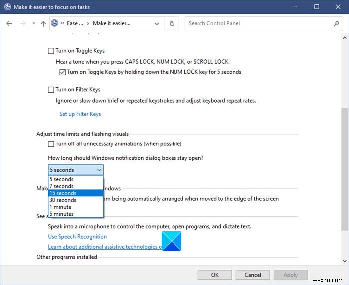 Windows 10 알림 대화 상자 표시 시간을 더 길게 설정하는 방법