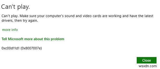 Groove Music 앱 재생 오류 0xc00d11d1(0x8007007e) 해결 방법