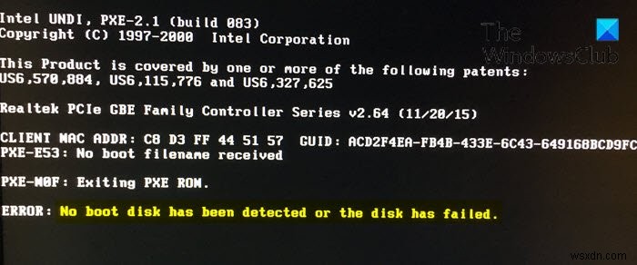 Windows 11/10 부팅 디스크가 감지되지 않았거나 디스크에 오류가 발생했습니다 오류 해결 방법