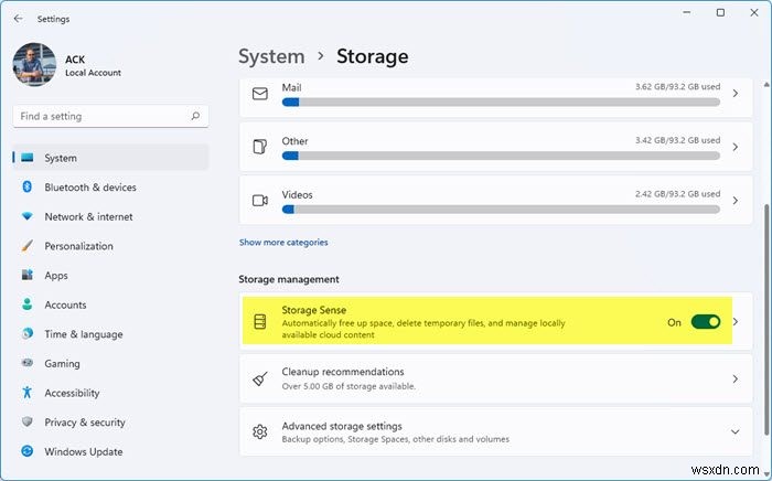 Windows 11/10 스토리지 센스(Storage Sense)로 정크 파일 자동 삭제하는 방법