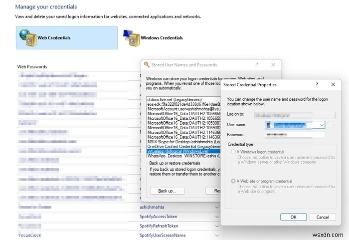Windows 11/10에서 저장된 사용자 이름 및 암호 찾기, 추가, 제거, 편집, 백업 및 복원하는 방법