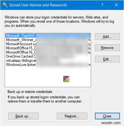 Windows 11/10에서 저장된 사용자 이름 및 암호 찾기, 추가, 제거, 편집, 백업 및 복원하는 방법