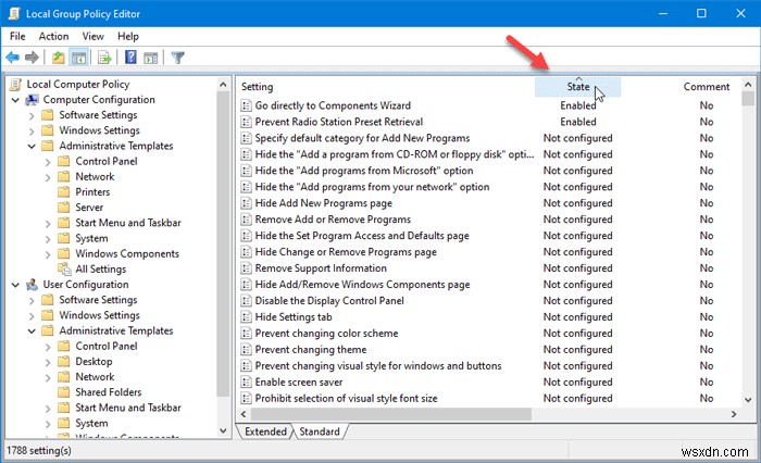 Windows 10에서 적용 또는 사용 중인 모든 그룹 정책 설정을 찾는 방법