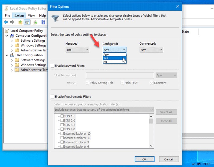 Windows 10에서 적용 또는 사용 중인 모든 그룹 정책 설정을 찾는 방법