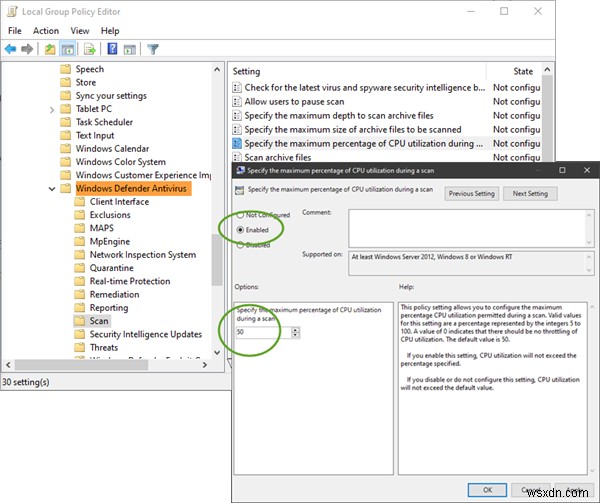 Windows Defender 검사 시 최대 CPU 사용량 확인 및 제한하는 방법