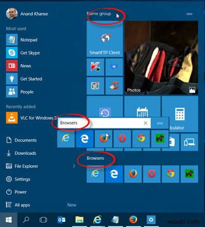 Windows 10 시작 메뉴에서 타일 그룹화하고 이름 붙이는 방법