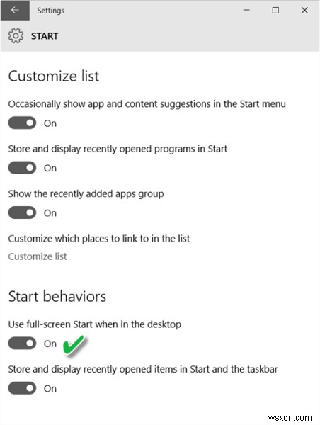 Windows 10에서 전체 화면 시작 메뉴 사용하는 방법