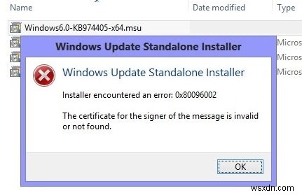 Windows 업데이트 독립 실행형 설치 프로그램 오류 0x80096002 해결 방법