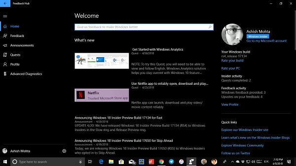 Windows 10 피드백과 불만 사항을 Microsoft에 전달하는 방법
