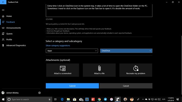 Windows 10 피드백과 불만 사항을 Microsoft에 전달하는 방법