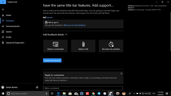 Windows 10 피드백과 불만 사항을 Microsoft에 전달하는 방법