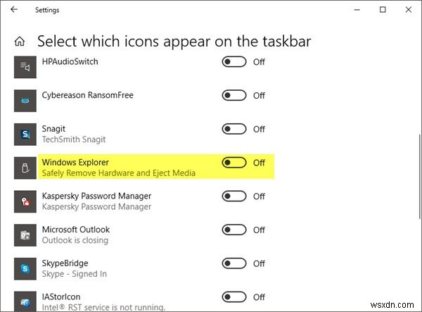 Windows 10에서  하드웨어 안전하게 제거  아이콘 표시 또는 숨기는 방법