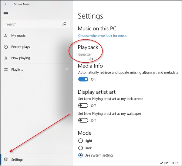 Windows 10 그루브 뮤직(Groove Music)에서 이퀄라이저 설정하는 방법