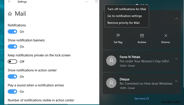 Windows 10 액션 센터에서 앱 알림 설정을 빠르게 조정하는 방법