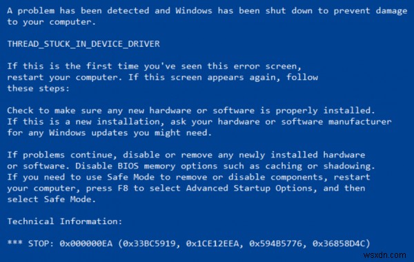 윈도우 10 THREAD_STUCK_IN_DEVICE_DRIVER(0x000000EA) 블루스크린 오류 해결 방법