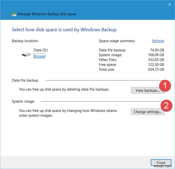 Windows 10에서 시스템 이미지 및 백업 삭제하는 방법