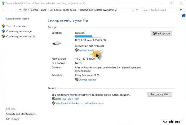Windows 10에서 시스템 이미지 및 백업 삭제하는 방법