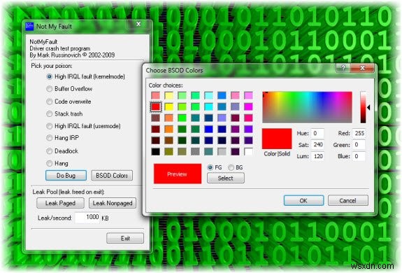 NotMyFault 도구로 Windows에서 블루스크린, 시스템 중단 및 커널 메모리 누수 발생시키기