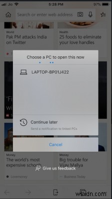 휴대폰에서 Windows 10 PC로 웹페이지 URL을 보내는 방법