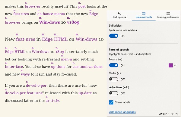 Microsoft Edge 학습 도구(Learning Tools)로 읽기 환경 개선하기