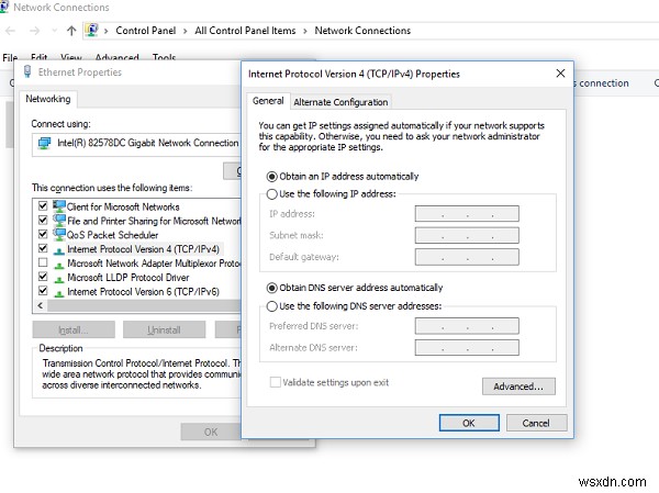 Windows 10에서 IPv4 속성을 열거나 편집할 수 없을 때 해결 방법
