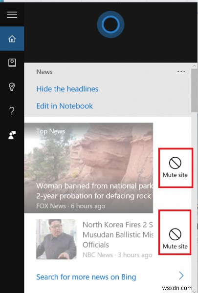 Windows 10에서 Cortana의 불필요한 뉴스 소스를 음소거하는 방법