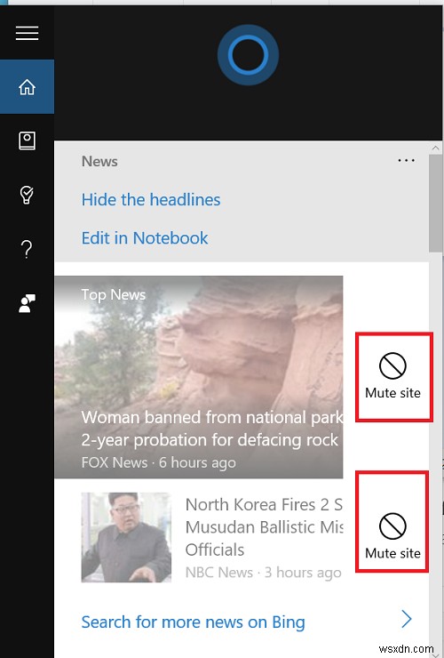 Windows 10에서 Cortana의 불필요한 뉴스 소스를 음소거하는 방법
