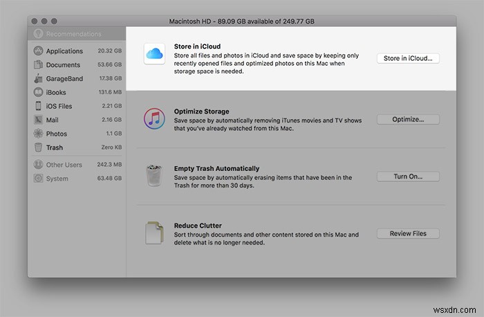 macOS 시에라의  제거 가능(Purgeable)  공간 완벽 이해와 저장 공간 최적화 방법