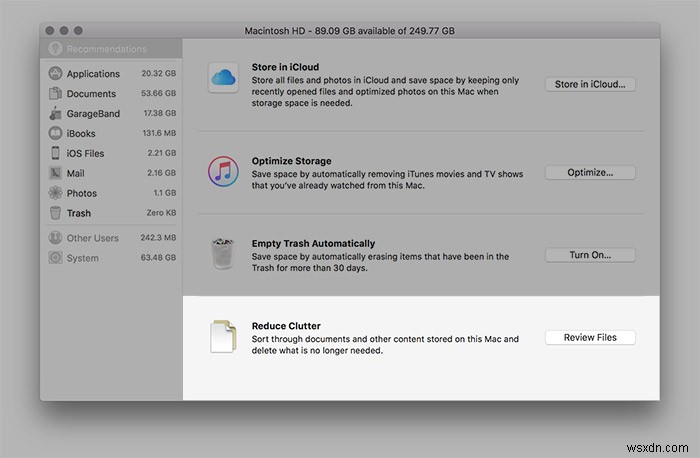 macOS 시에라의  제거 가능(Purgeable)  공간 완벽 이해와 저장 공간 최적화 방법
