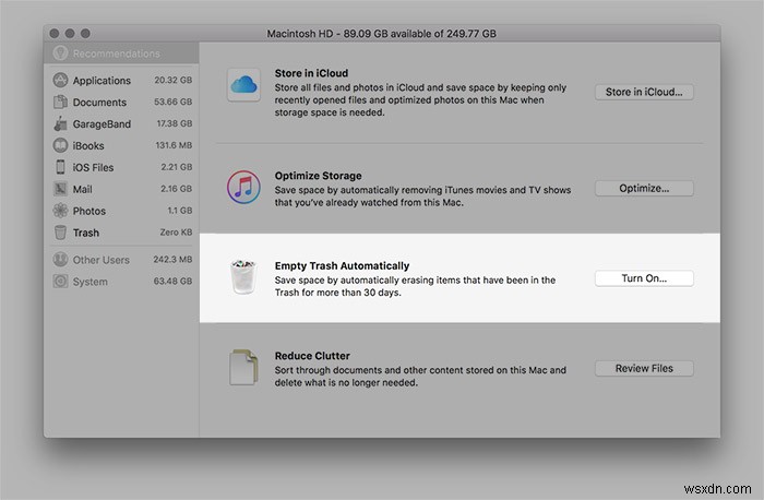 macOS 시에라의  제거 가능(Purgeable)  공간 완벽 이해와 저장 공간 최적화 방법