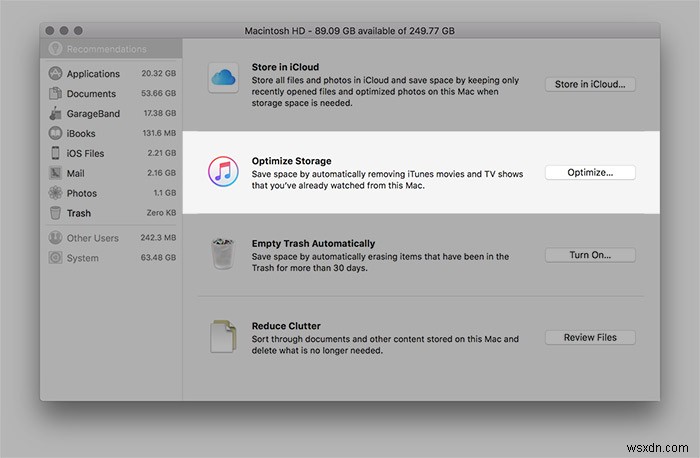 macOS 시에라의  제거 가능(Purgeable)  공간 완벽 이해와 저장 공간 최적화 방법