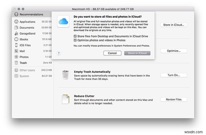 macOS 시에라의  제거 가능(Purgeable)  공간 완벽 이해와 저장 공간 최적화 방법