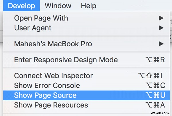 맥(Mac) 사파리(Safari)에서 웹페이지 소스 코드 확인하는 방법