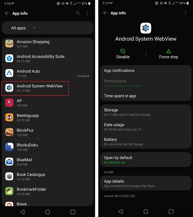 안드로이드 시스템 웹뷰(Android System WebView)란? 삭제해도 될까?