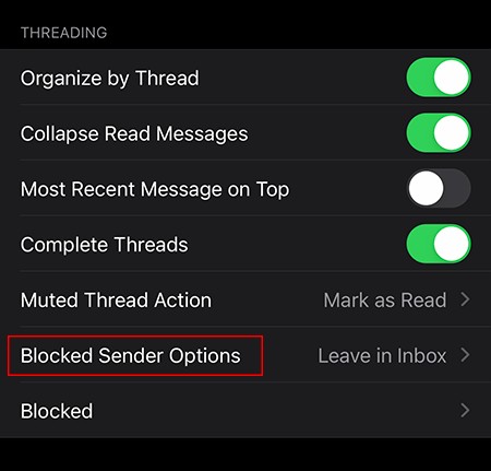 iOS 메일 앱에서 차단된 발신자 이메일 자동 삭제 설정하기