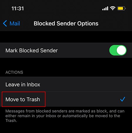iOS 메일 앱에서 차단된 발신자 이메일 자동 삭제 설정하기