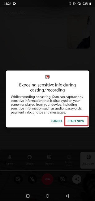 안드로이드에서 구글 듀오(Google Duo)로 화면 공유하는 방법