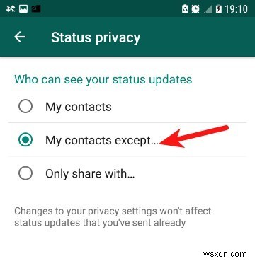 WhatsApp 상태 업데이트, 특정 사람에게만 숨기는 방법