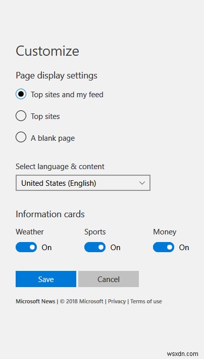 Microsoft Edge 시작 페이지 뉴스 피드 비활성화 및 설정 변경 방법